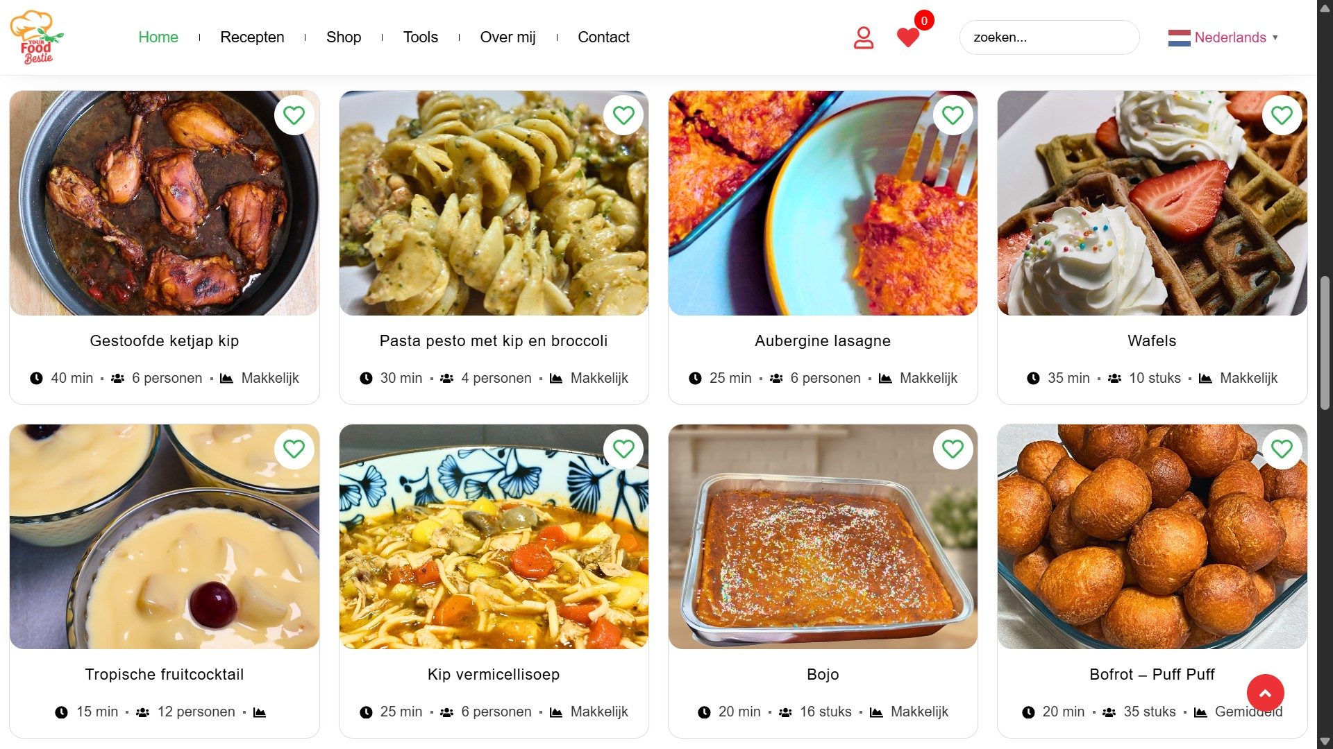 Recipe blog Home page Screenshot
